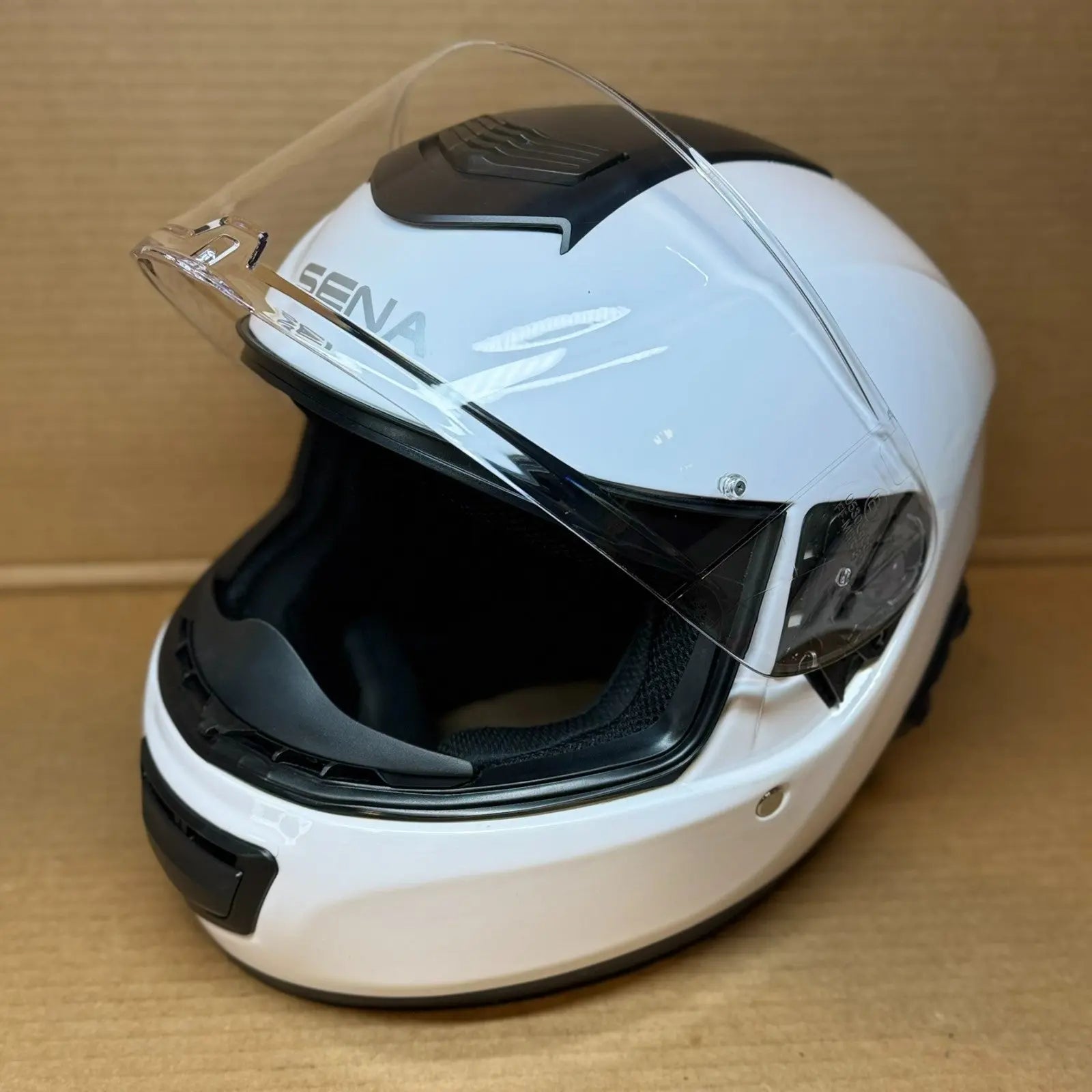 Sena Momentum INC Bluetooth Camera Motorcycle Helmet, Glossy White, Medium, Minor Damage