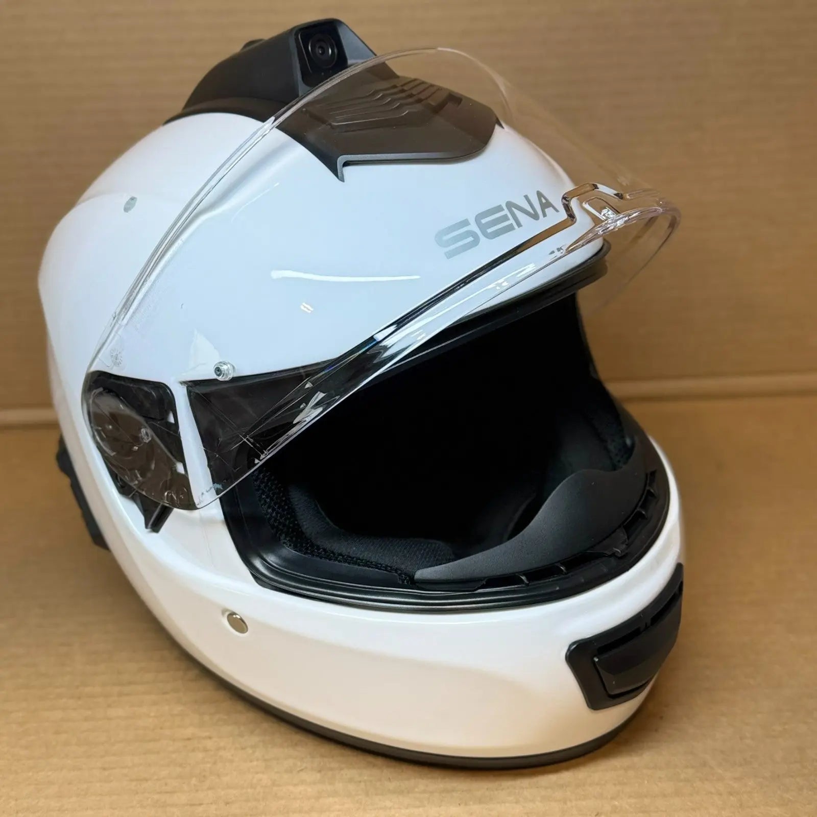 Sena Momentum INC Pro Bluetooth Camera Motorcycle Helmet, White, XL, Paint Chip