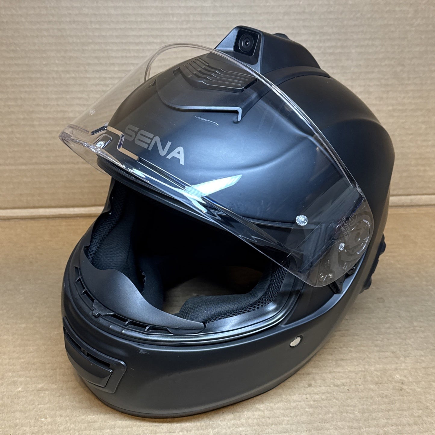 Sena Momentum INC Pro Bluetooth Camera Motorcycle Helmet, Matte Black, Large, Scratched