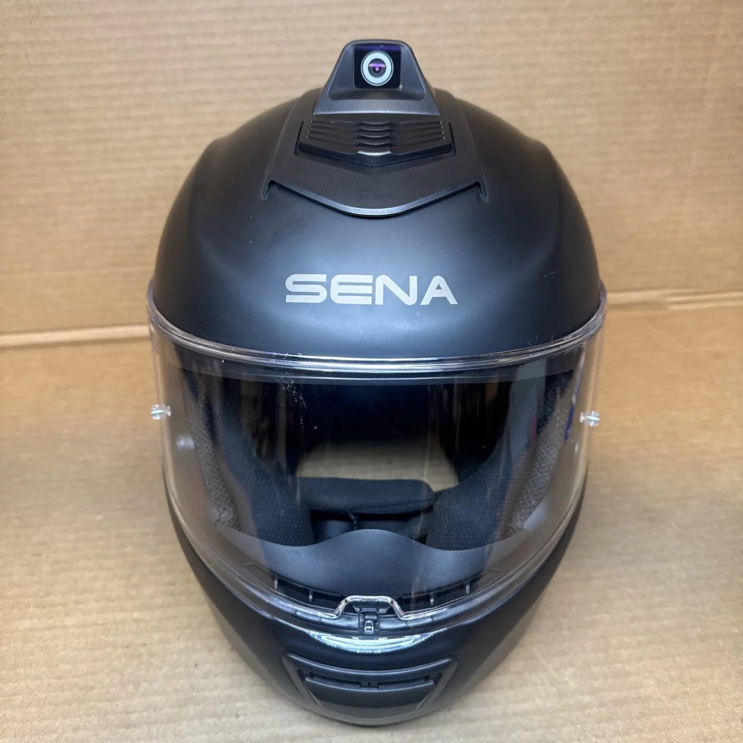 Sena Momentum Pro Bluetooth Camera Motorcycle Helmet, Matte Black, Large, Scratched