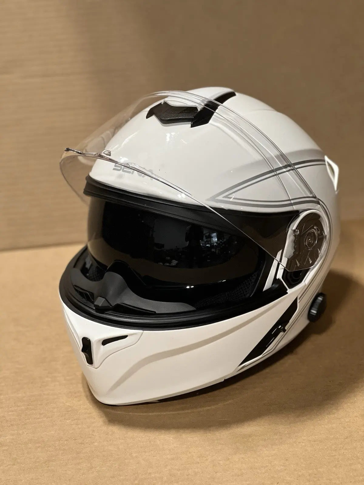 Sena Outrush Modular Flip-up Bluetooth Motorcycle Helmet, Glossy White, Medium