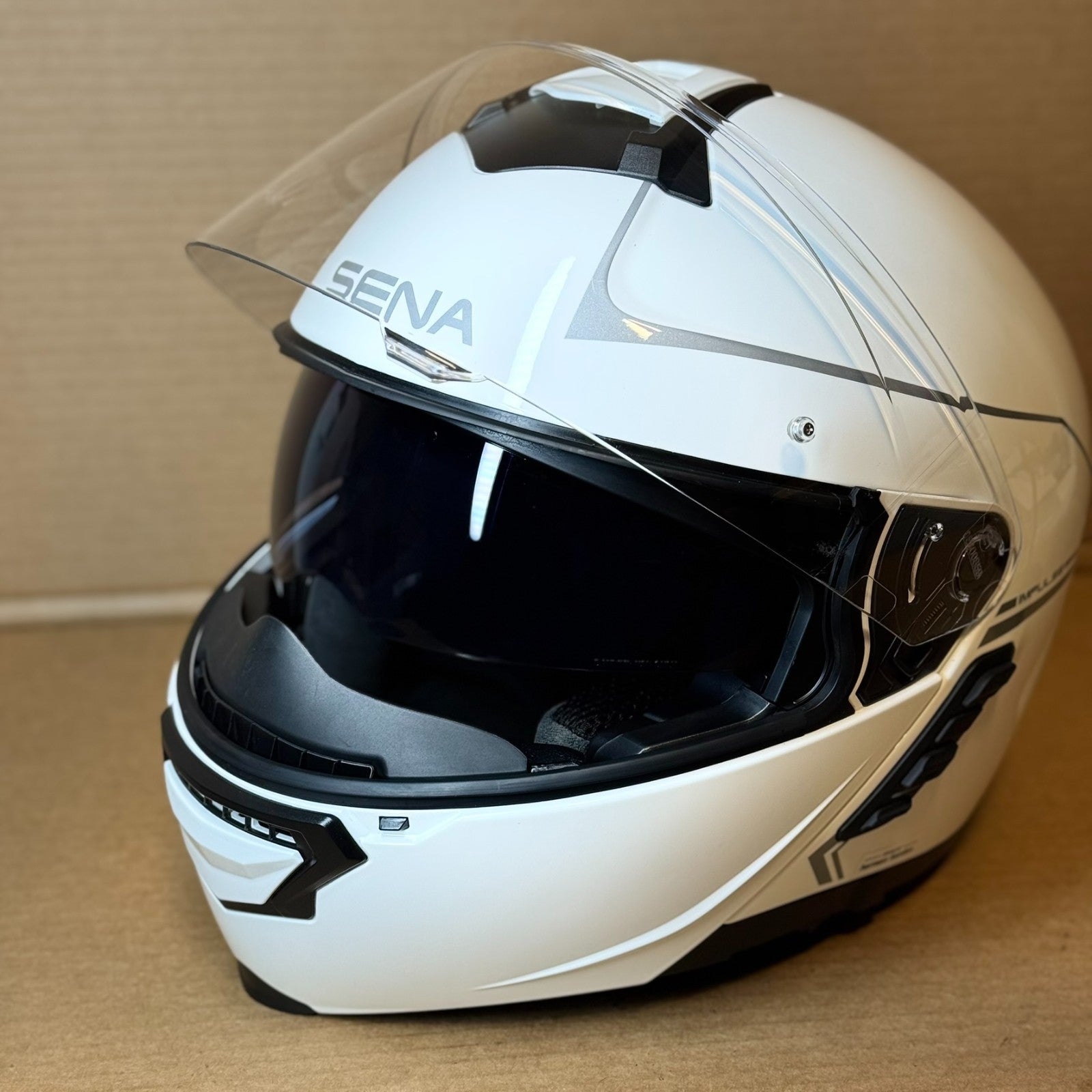Sena Impulse Bluetooth Modular Motorcycle Helmet with Harman Kardon, White, Large